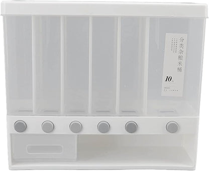 Acouto Wall Mounted Cereal Dispenser 10L Rice Dispenser Wall Mounted 6 Grid - Image 2
