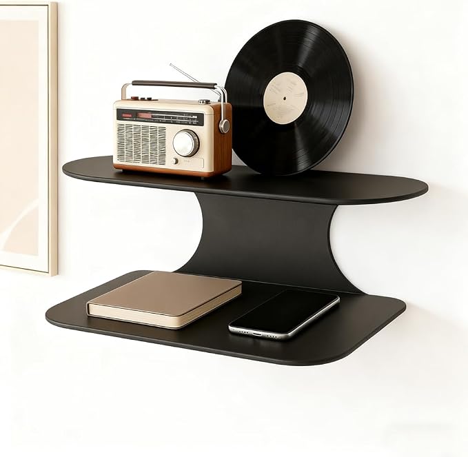 Simple Metal Floating Nightstands Set of 2, Wall Mounted Black Bedside Shelf - Image 8
