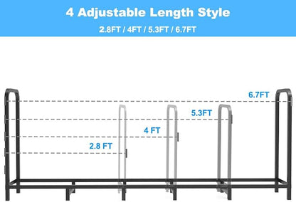 6.7ft Firewood Rack Holder, Adjustable Heavy Duty Fire Log Stacker Stand - Image 7