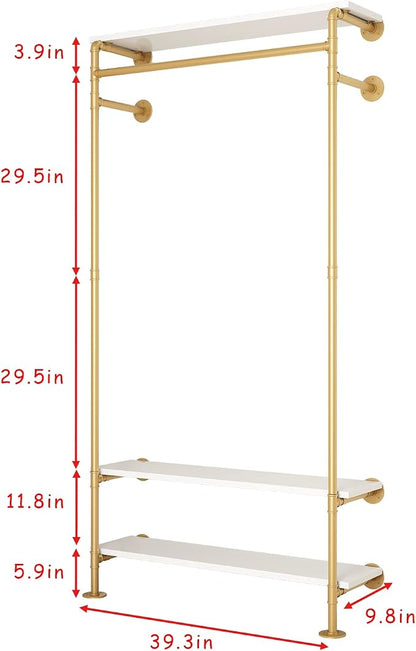 Gold Wall Clothing Racks with White Shelves, Wall Mounted Gold Clothes Rack - Image 4