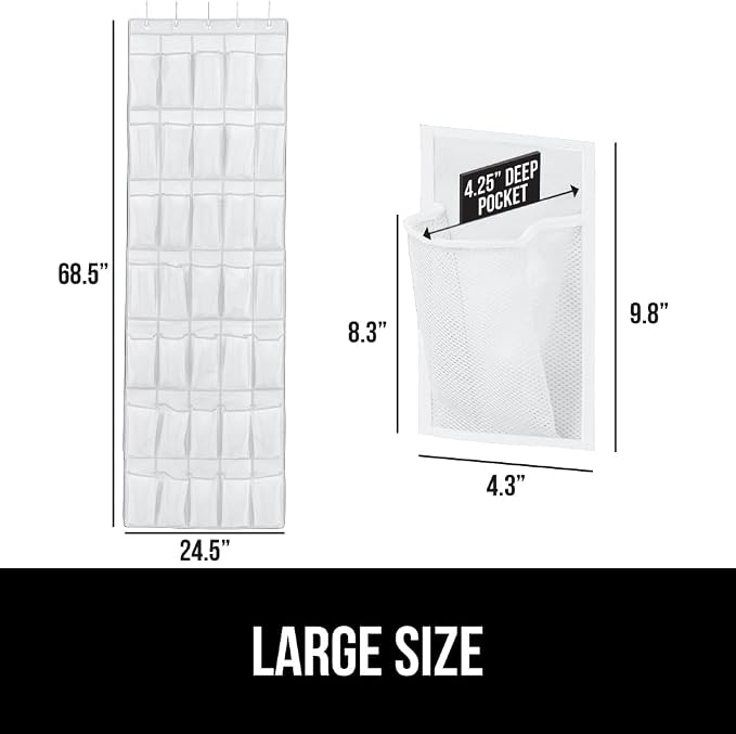GORILLA GRIP Over the Door Shoe Organizer, 35 Large Breathable Mesh Pockets - Image 6