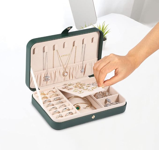 LANDICI Small Jewelry Box for Women Girls, PU Leather Travel Jewelry Organizer - Image 5