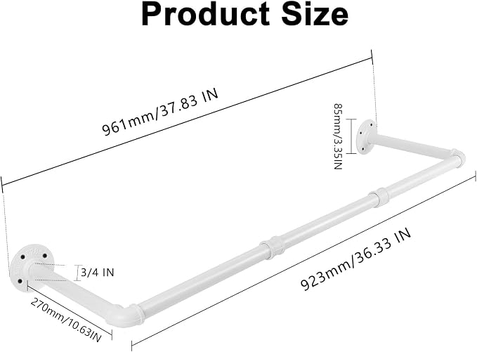 Industrial Iron Pipe Clothes Hanging Bar DIY Wall-Mounted Garment Rack Heavy - Image 3