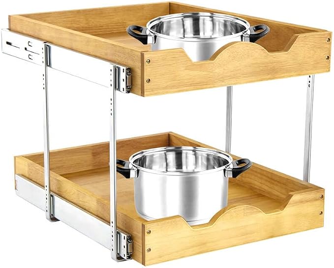 DINDON 2 Tier Pull Out Cabinet Organizer Slide Out Wood Drawer, Two Tier - Image 7