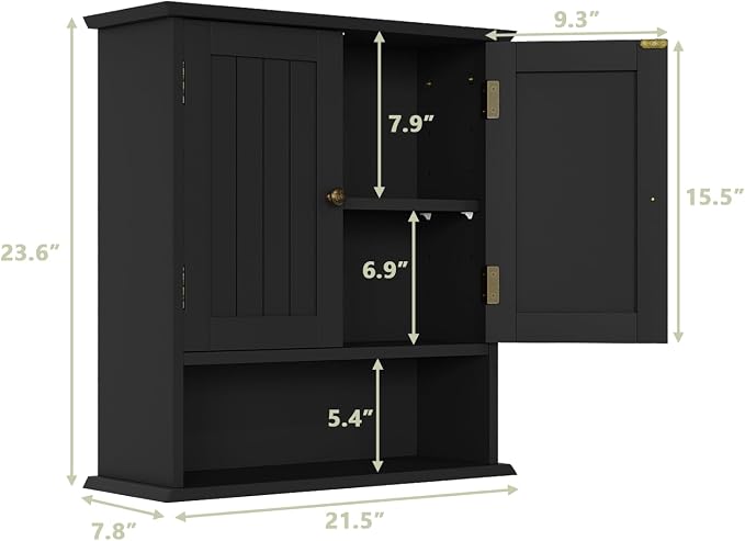 Smuxee Black Wall Cabinet, 2-Door Medicine Cabinet - Image 3