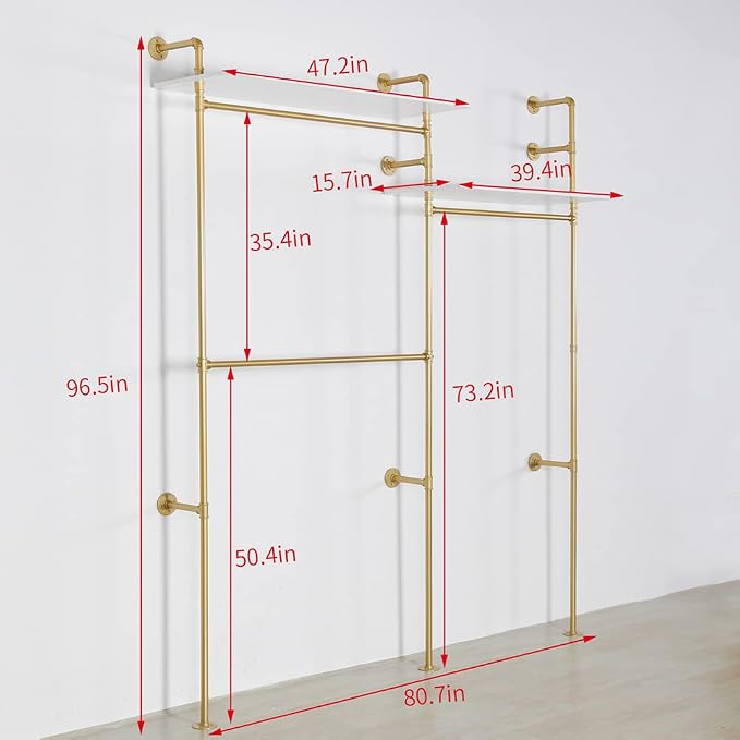 Industrial Pipe Clothing Rack Wall Mounted, Heavy Duty Hanging Clothes Rack - Image 3