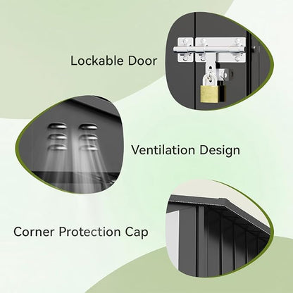 COMHOMA Outdoor Storage Shed Metal Garden Tool House Lockable | Sloping Roof - Image 4