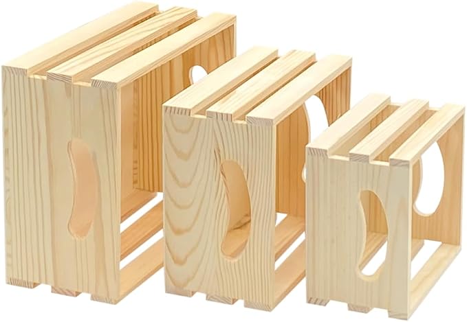 Set of 3 Wooden Pallet Crates Nesting Unfinished Wood Trays Storage - Image 4