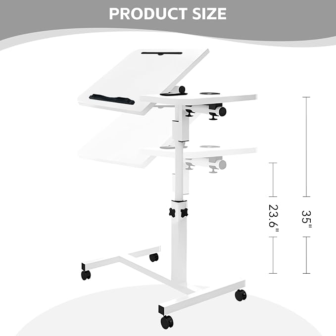 Overbed Table with Wheels Adjustable Height, Tiltable Desktop with Tray - Image 3