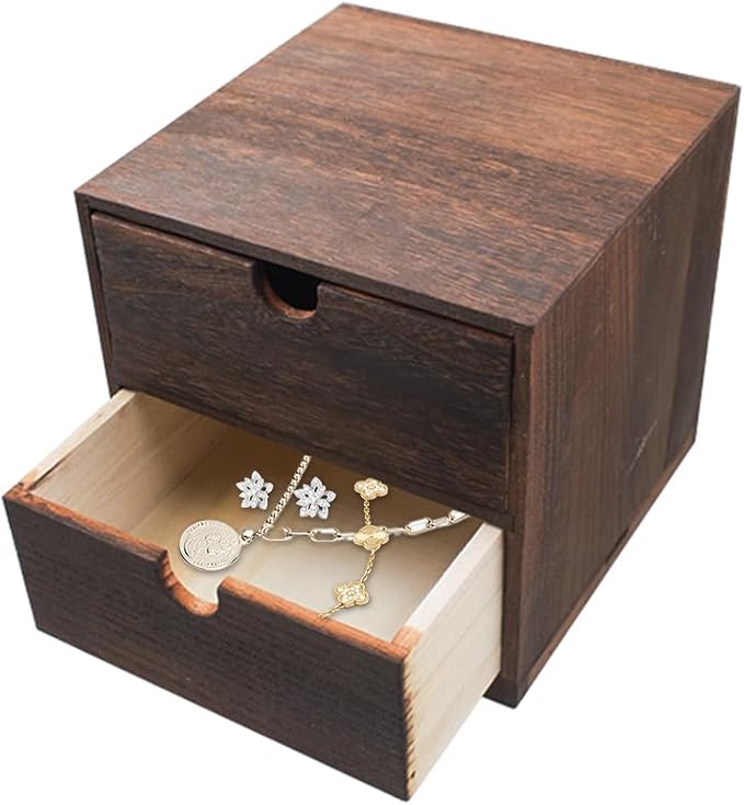 2-Drawer Desk Organizer Rustic Wooden Drawer Organizer by KeaJuidy