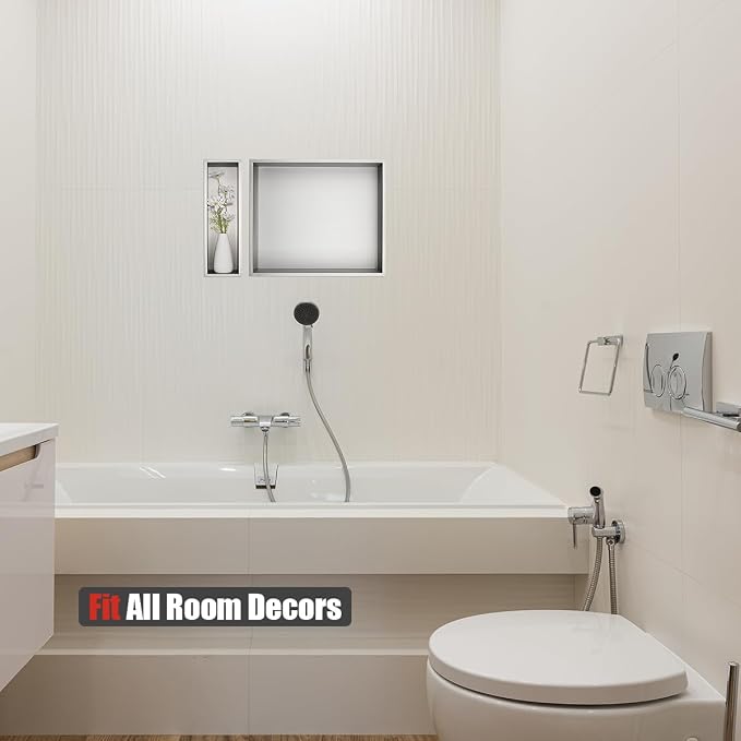 JQK Shower Niche No Tile Need, 304 Stainless Steel Recessed Shower Caddy - Image 5