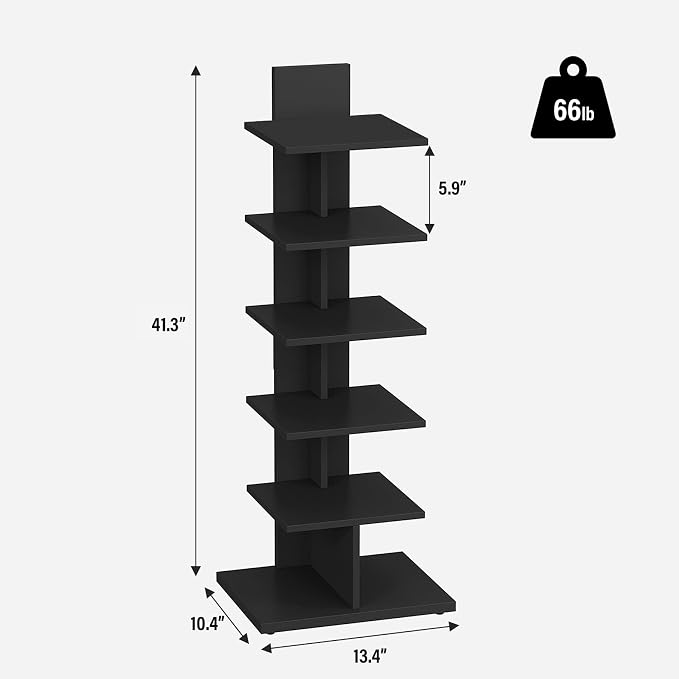 TUTOTAK Book Shelf, Narrow Spine Bookshelf, 6-Tier Bookcase - Image 2