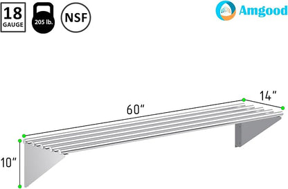 AmGood 14 in. x 60 in. NSF Stainless Steel Tubular Wall Shelf | Heavy-Duty - Image 3