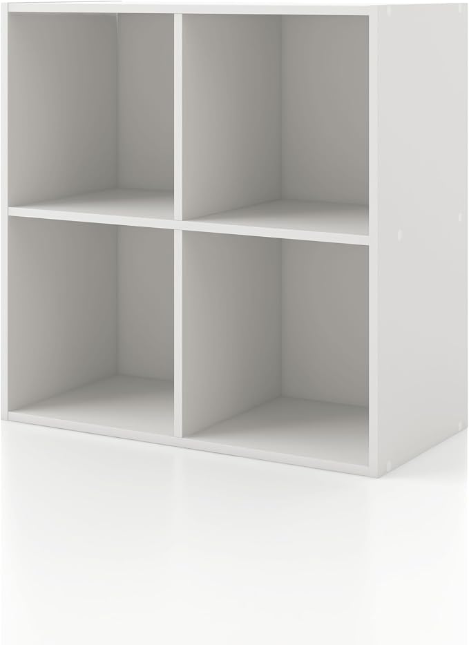 Homes: Inside + Out Apexa 4-Cube Storage Organizer Shelves, Stackable Wood by HOMESInsideOut
