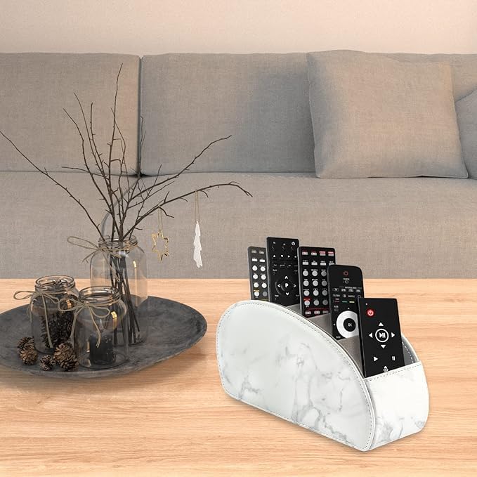 Remote Control Holder with 5 Compartments – PU Leather Remote Caddy Desktop - Image 3