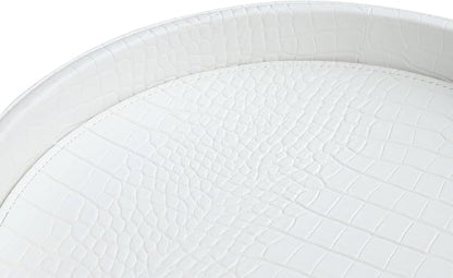 HofferRuffer Faux Leather Round Serving Tray, Vegan Croco Leather Decorative - Image 6