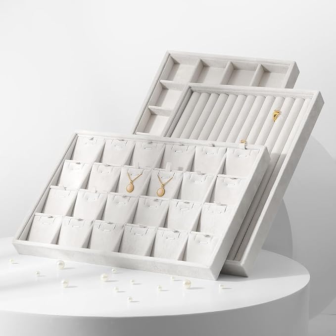Velvet Necklace Display Tray, Stackable 24 Grid Insert Pendant Necklaces - Image 8