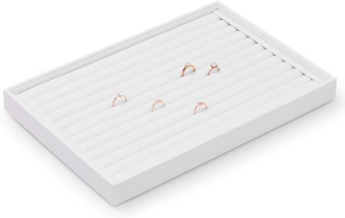 Oirlv Premium White Leather Stackable Jewelry Tray Ring Holder Organizer - Image 4
