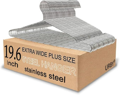 Extra Wide Wire Hangers for Plus Size Clothes, 19.6 Inch Stainless Steel Plus by Urby