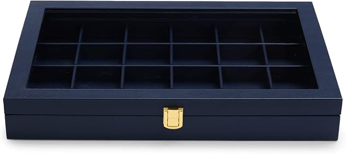 Oirlv Premium Blue Leather 24 Grid Jewelry Tray - Image 9