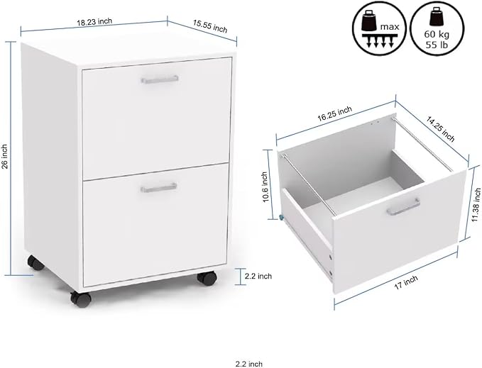 QDSSDECO 2 Drawer Mobile File Cabinet, Rolling Vertical Filing Cabinet fits A4 - Image 3