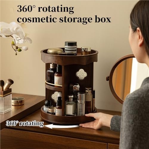 Rotating Vanity Organizer for Makeup, Solid Walnut Cosmetic Carousel - Image 3