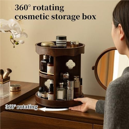 Rotating Vanity Organizer for Makeup, Solid Walnut Cosmetic Carousel - Image 3