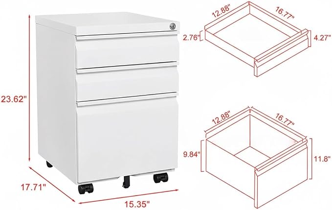 3-Drawer Metal Mobile File Cabinet - Image 2