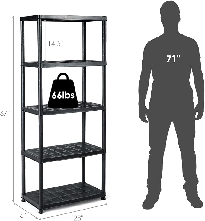 IRONMAX 5-Tier Plastic Storage Shelves, Light Duty Storage Shelving Unit - Image 3