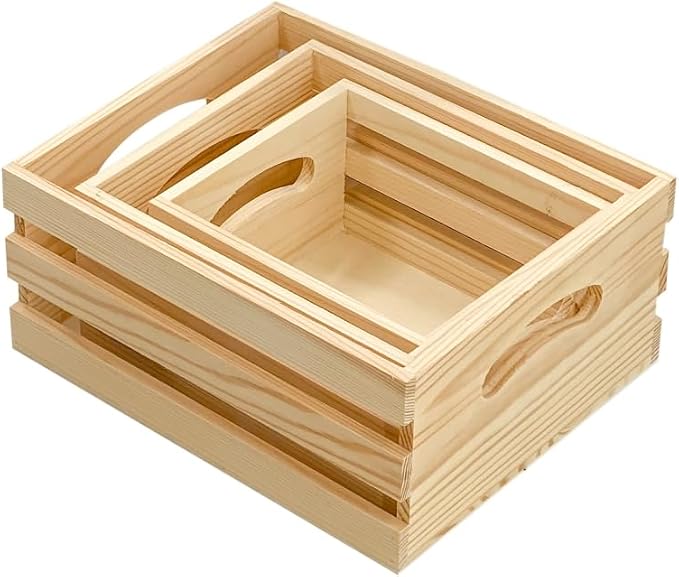 Set of 3 Wooden Pallet Crates Nesting Unfinished Wood Trays Storage by Cregugua