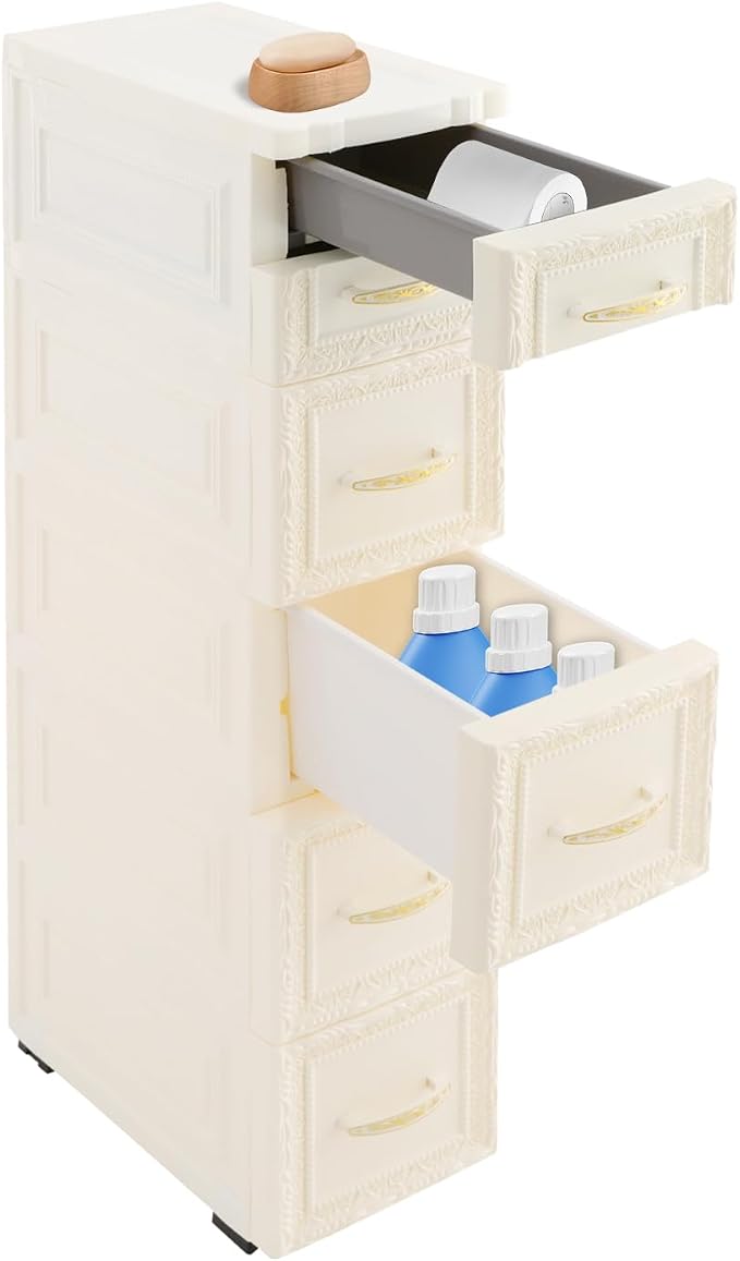 Slim Rolling Storage Cabinet, Vertical Space Saver, Impact-Resistant, Stackable by Unknown