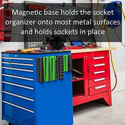 Olsa Tools Magnetic Socket Organizer | 3/8-inch Drive | SAE | Green | Holds 26 - Image 6