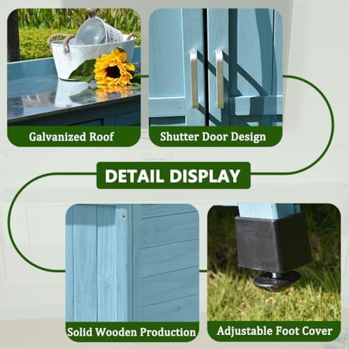 Galvanized Top Potting Bench, Outdoor Wooden Planting Work Table - Image 4