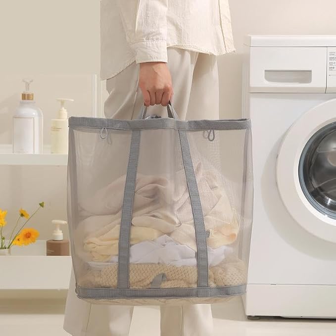 Mesh Bag with Handles, Collapsible Laundry Basket, Foldable Laundry Bag - Image 5