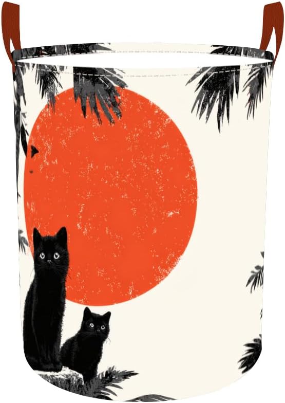 Laundry Baskets 15.7x19.7 Inch Large Black Cat Red Sun Jungle Design by Wdesyadms
