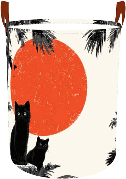 Laundry Baskets 15.7x19.7 Inch Large Black Cat Red Sun Jungle Design by Wdesyadms