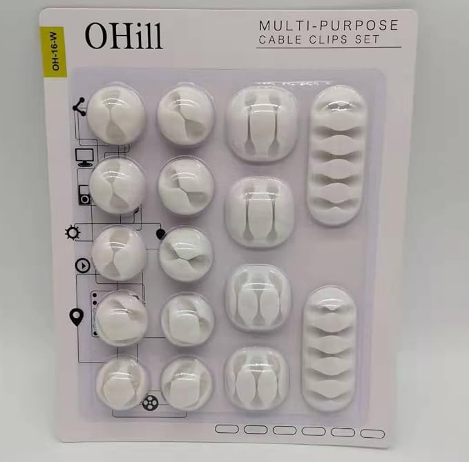OHill Desk Cable Management Cord Organizer, 16 Pack White Self Adhesive Cord - Image 6