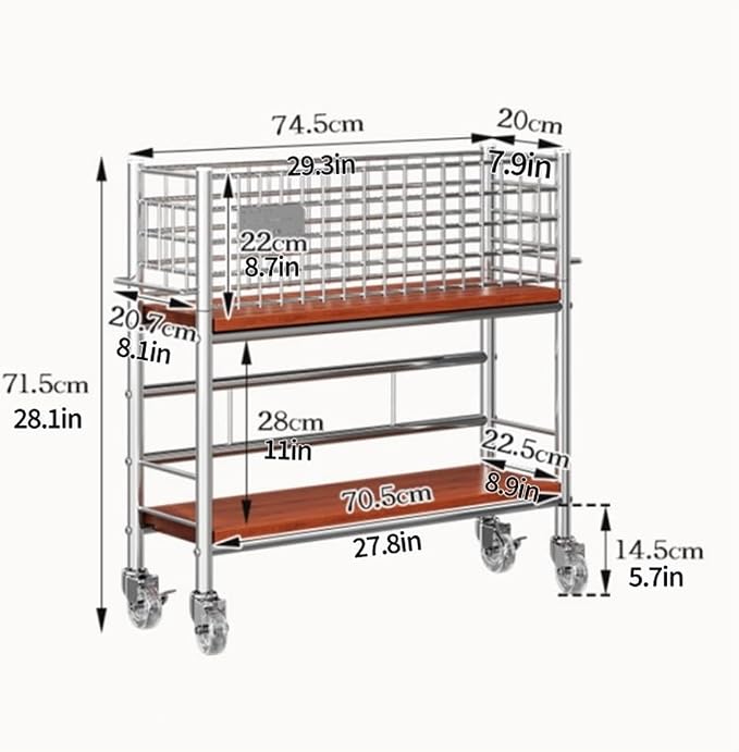 Slim Storage Cart with Wheels, 2 Tier Rolling Cart with Solid Wood Open Shelf - Image 2