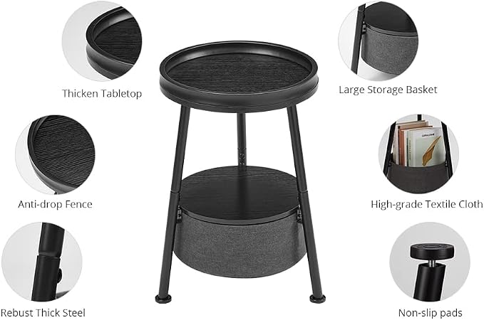 Round End Table, 11.8*17.8' Round Sofa Table, Small Round Table, Small Coffee - Image 9