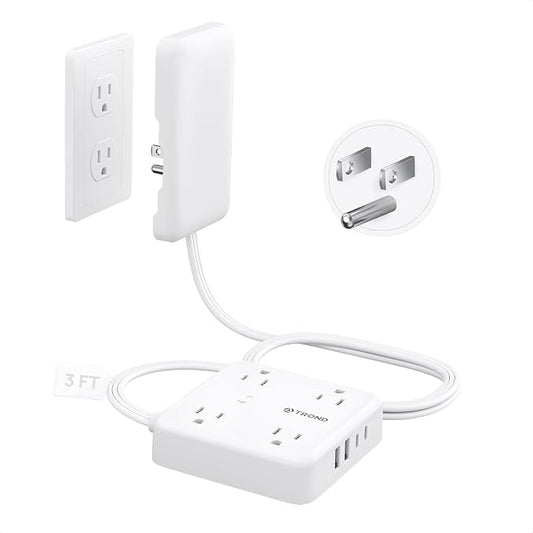 TROND Flat Plug Power Strip - 3ft Extension Cord with Multiple Outlets and 4 by TRONDOfficial