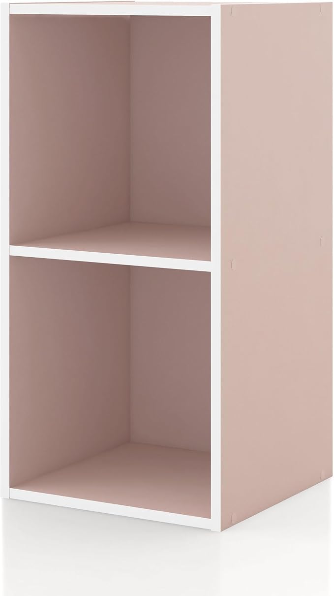 Homes: Inside + Out Apexa 2-Cube Storage Organizer Shelves, Stackable Wood by HOMESInsideOut