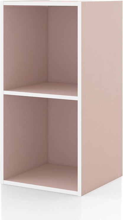 Homes: Inside + Out Apexa 2-Cube Storage Organizer Shelves, Stackable Wood by HOMESInsideOut