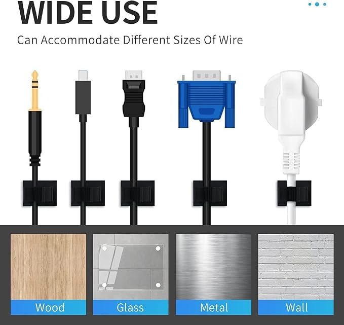 Viaky 30 Pcs Black Clips Self Adhesive Backed Nylon Wire Adjustable Cable Clips - Image 6
