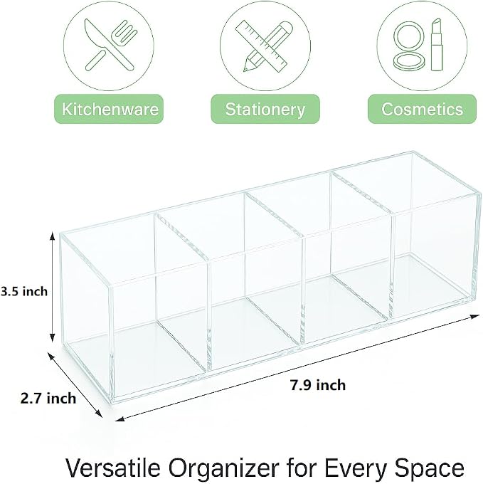 Clear Acrylic 4-Compartment Organizer Box, Small – Handcrafted, Eco-Friendly - Image 2