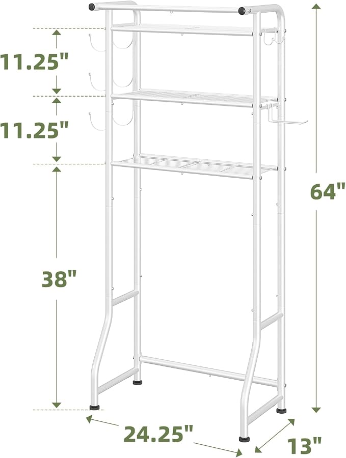 Simple Trending 3 Tier Over The Toilet Storage Rack, Metal Bathroom Shelf - Image 7