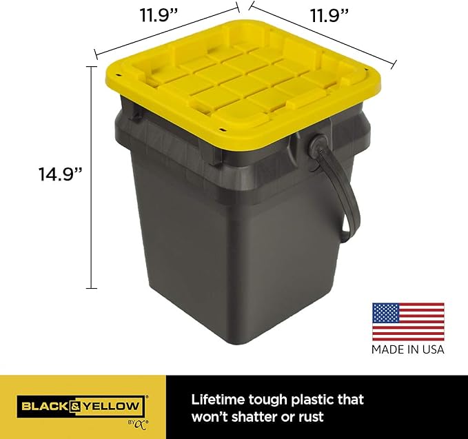 CX BLACK & YELLOW, 5-Gallon Heavy Duty Bucket Tough Storage Container & - Image 2