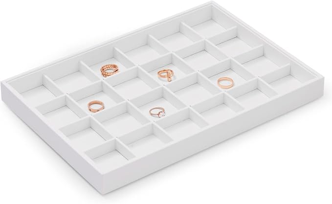 Oirlv Premium White Leather Stackable Jewelry Tray 24 Grid Jewelry Drawer - Image 5