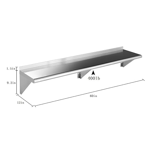 ROCKPOINT Stainless Steel Shelf 12 x 60 Inches 400lb, NSF Metal Commercial - Image 3