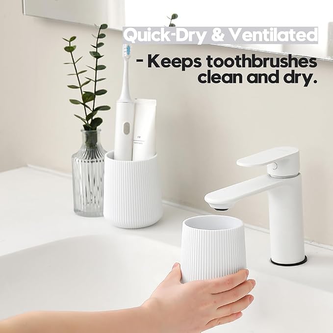 YAUKPH White Striped Toothbrush Holder - Image 3