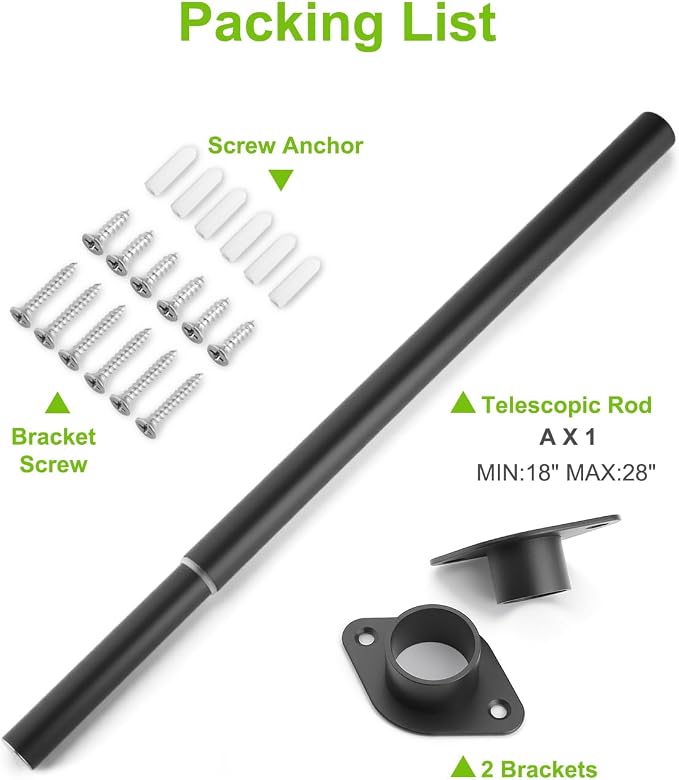 Closet Rod for Hanging Clothes, 18 to 28 Inches Adjustable Clothes Rod for - Image 6